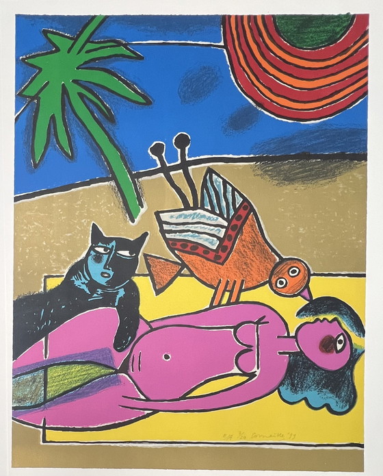 Image 1 of Gesigneerd; Guillaume Corneille Lithografie Le Chat Noir, 1999