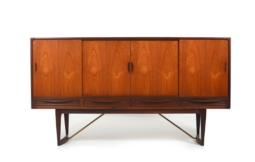 Deens hoog dressoir van teak en messing, Sofus Jørgensen, 1960