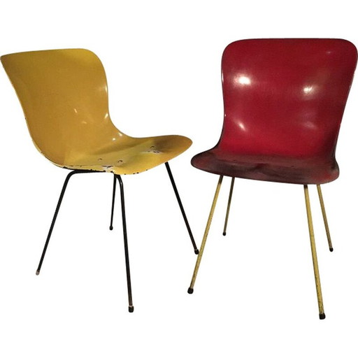 Paar vintage bakelieten houten stoelen van Elmar Flototto voor Pagholz, 1950