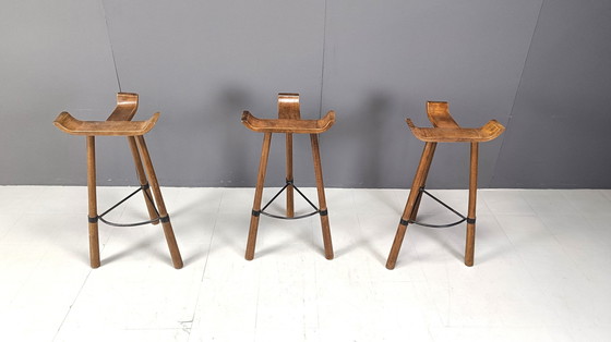 Image 1 of Mid century brutalistische barkrukken - set van 3, 1960