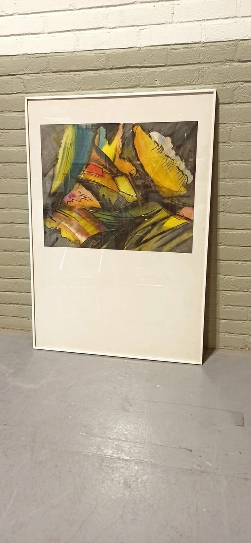 Vintage Aquarel Schilderij, Ingelijst