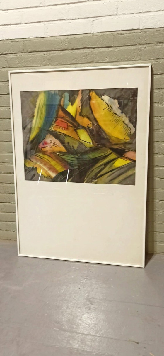 Image 1 of Vintage Aquarel Schilderij, Ingelijst