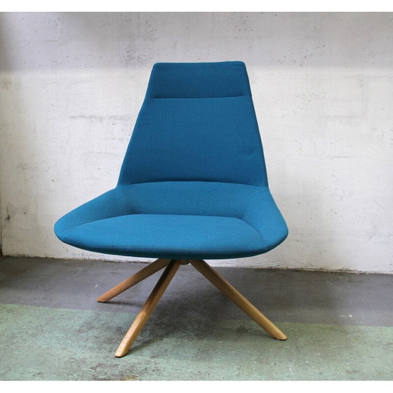 Image 1 of Vintage Dunas XL bureaustoelen in licht hout en stof voor Inclass