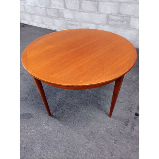 Image 1 of Vintage teakhouten tafel en stoelen, zwart kunstleer, jaren 1950