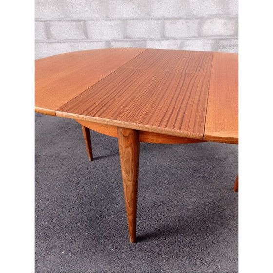 Image 1 of Vintage teakhouten tafel en stoelen, zwart kunstleer, jaren 1950