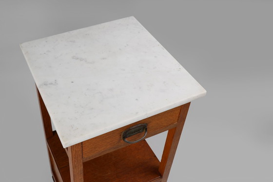 Image 1 of Art Deco Frans Nachtkastje Met Carrara Marmeren Bovenblad, 1920S
