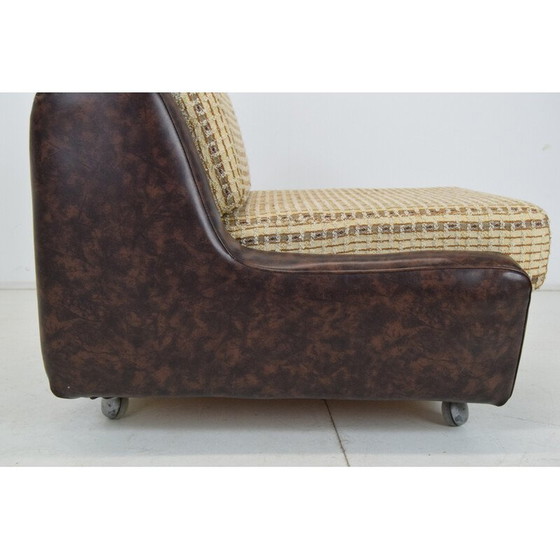 Image 1 of Mid Century leren fauteuil op wielen, Tsjecho-Slowakije 1970