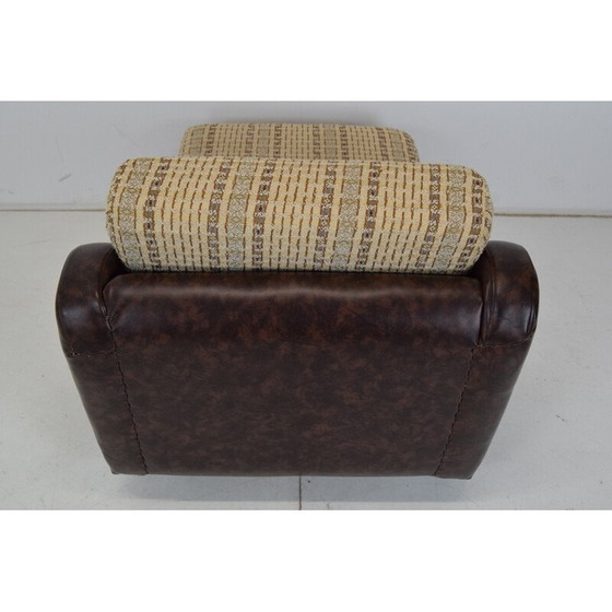 Image 1 of Mid Century leren fauteuil op wielen, Tsjecho-Slowakije 1970