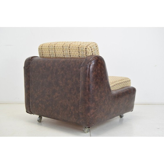 Image 1 of Mid Century leren fauteuil op wielen, Tsjecho-Slowakije 1970