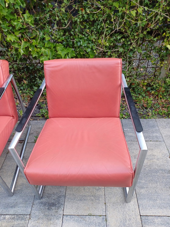 Image 1 of 2x Bijenkorf Leren Fauteuils