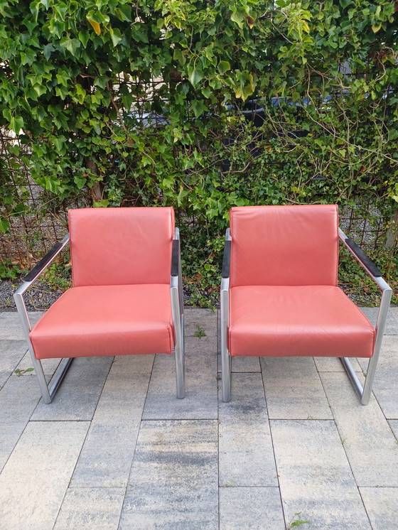 Image 1 of 2x Bijenkorf Leren Fauteuils