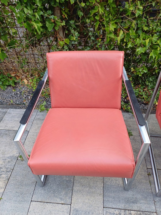 Image 1 of 2x Bijenkorf Leren Fauteuils