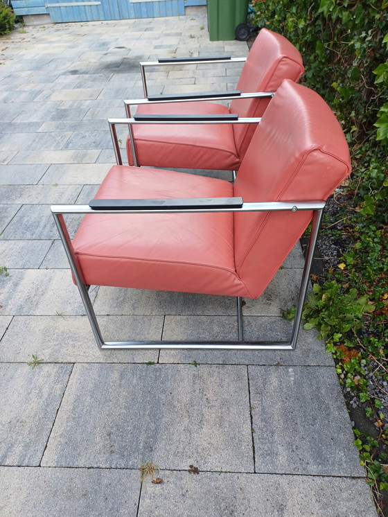 Image 1 of 2x Bijenkorf Leren Fauteuils