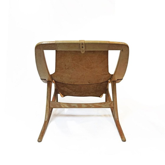 Vintage loungestoel van leer en eikenhout "Hholmenkollenjren" door Arne Tidemand Ruud voor Norcraft, (photo 10 of 13)