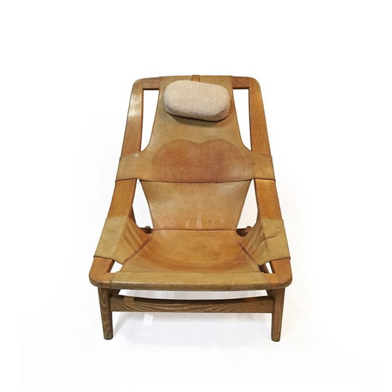 Vintage loungestoel van leer en eikenhout "Hholmenkollenjren" door Arne Tidemand Ruud voor Norcraft, (photo 4 of 13)