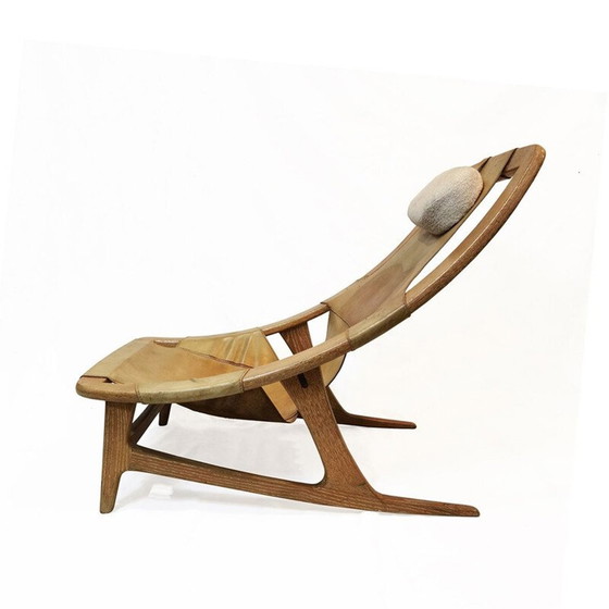 Vintage loungestoel van leer en eikenhout "Hholmenkollenjren" door Arne Tidemand Ruud voor Norcraft, (photo 6 of 13)