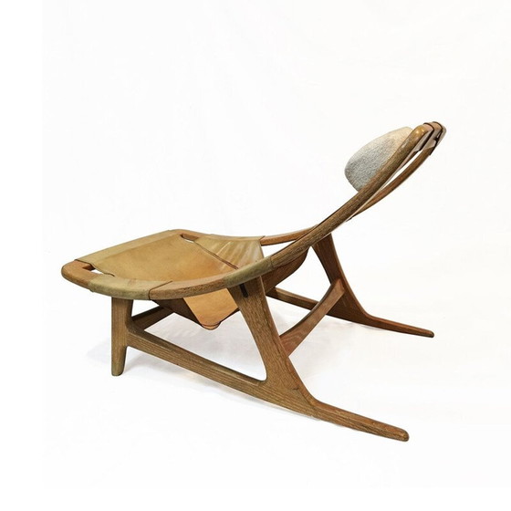 Vintage loungestoel van leer en eikenhout "Hholmenkollenjren" door Arne Tidemand Ruud voor Norcraft, (photo 7 of 13)