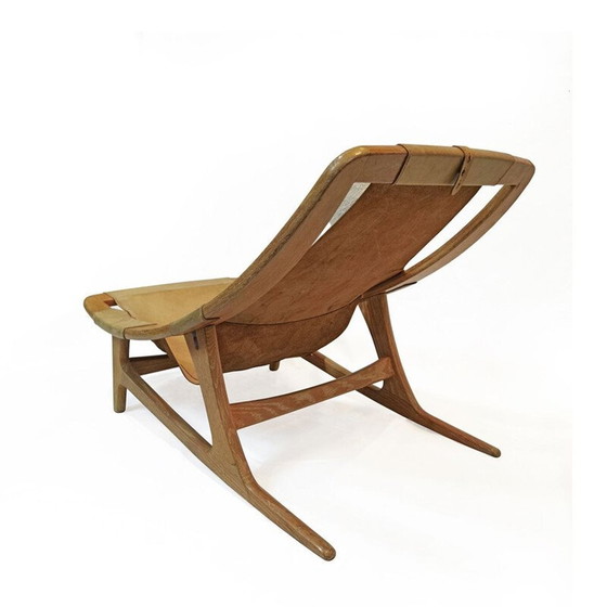 Vintage loungestoel van leer en eikenhout "Hholmenkollenjren" door Arne Tidemand Ruud voor Norcraft, (photo 9 of 13)