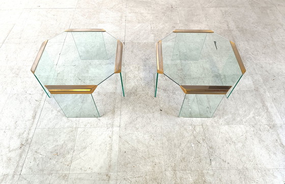 Image 1 of 2x Gallotti e Radice glas en messing bijzettafels