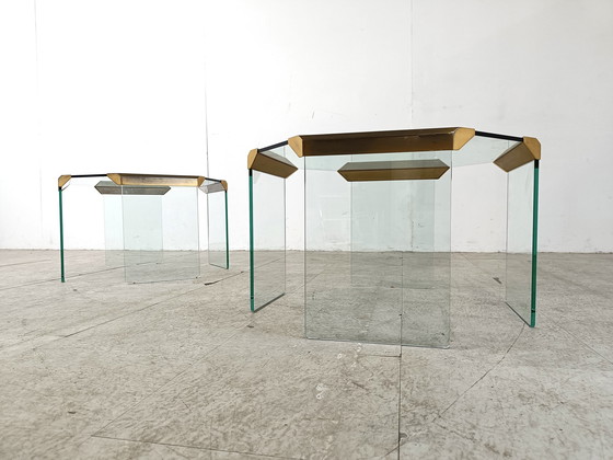 Image 1 of 2x Gallotti e Radice glas en messing bijzettafels