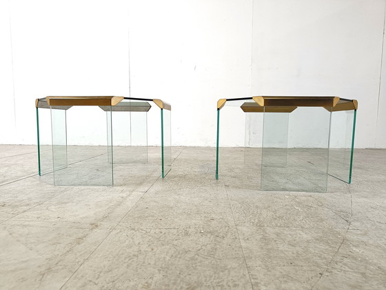 Image 1 of 2x Gallotti e Radice glas en messing bijzettafels