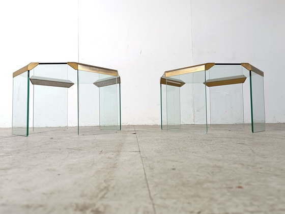 Image 1 of 2x Gallotti e Radice glas en messing bijzettafels