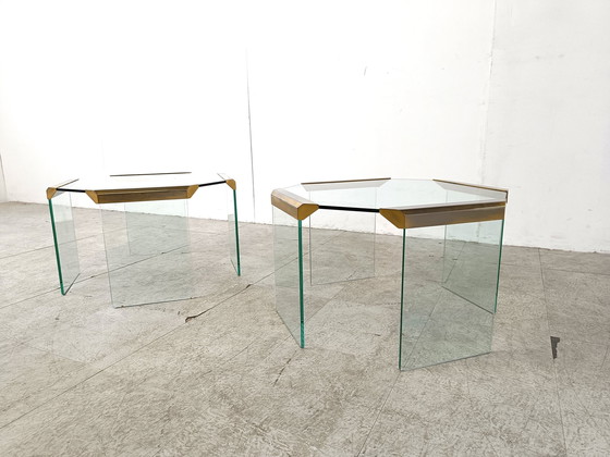 Image 1 of 2x Gallotti e Radice glas en messing bijzettafels