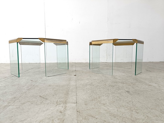 Image 1 of 2x Gallotti e Radice glas en messing bijzettafels