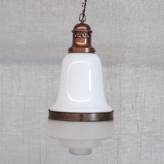 Image 1 of Vintage glazen en koperen hanglamp, Frankrijk 1930