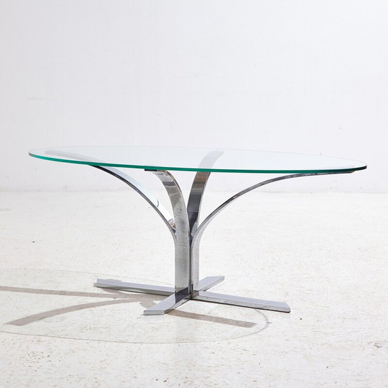Image 1 of Vintage salontafel van chroom en glas, 1970