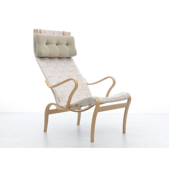 Image 1 of Paar Scandinavische vintage loungestoelen "Miranda" in beukenhout en Kvadrat-stof van Bruno Mathsson, 2010