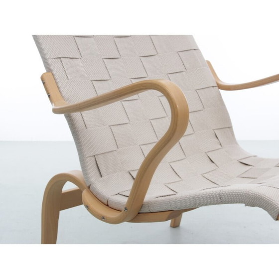 Image 1 of Paar Scandinavische vintage loungestoelen "Miranda" in beukenhout en Kvadrat-stof van Bruno Mathsson, 2010