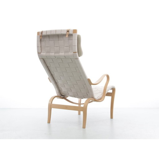 Paar Scandinavische vintage loungestoelen "Miranda" in beukenhout en Kvadrat-stof van Bruno Mathsson, 2010