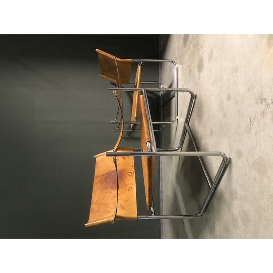 Image 1 of Paar vintage Safari fauteuils in beige leer, 1970