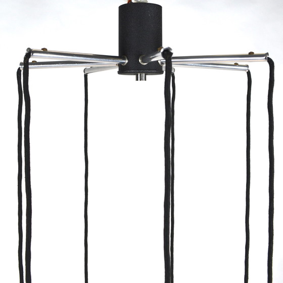 Image 1 of Halverwege de eeuw chromen en glazen kroonluchter / hanglamp - 1960-70's