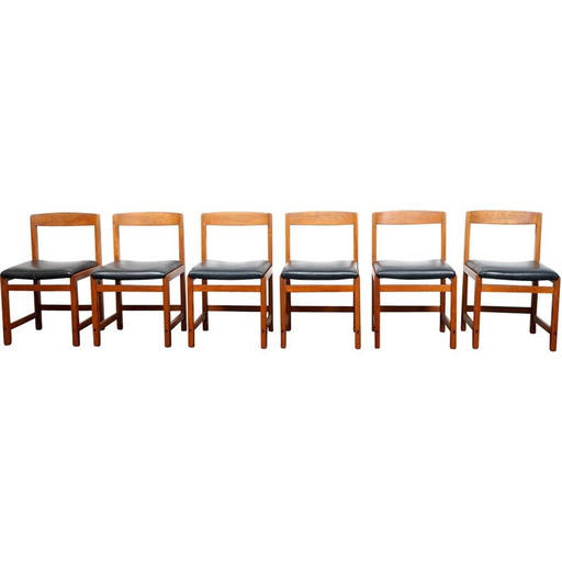 Set van 6 vintage massief teakhouten eetkamerstoelen, Denemarken 1960
