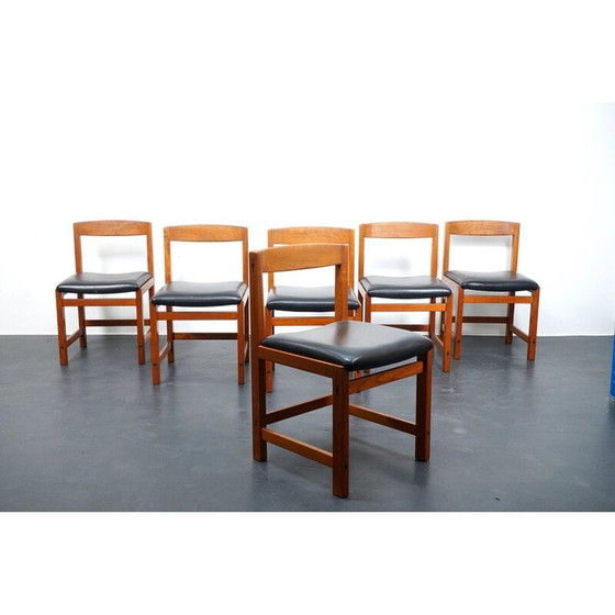Image 1 of Set van 6 vintage massief teakhouten eetkamerstoelen, Denemarken 1960