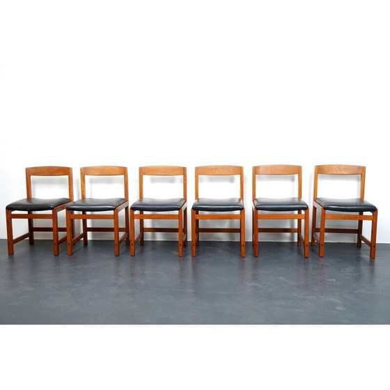 Image 1 of Set van 6 vintage massief teakhouten eetkamerstoelen, Denemarken 1960