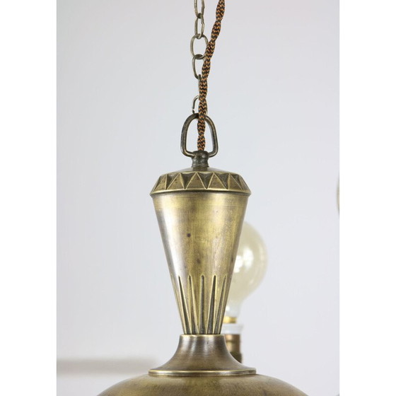 Image 1 of Vintage art deco kroonluchter van messing en glas