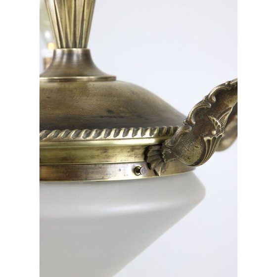 Image 1 of Vintage art deco kroonluchter van messing en glas