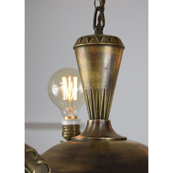 Image 1 of Vintage art deco kroonluchter van messing en glas
