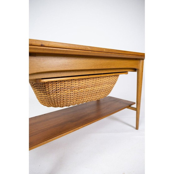 Image 1 of Vintage eiken en teakhouten salon- en naaitafel, Denemarken 1960