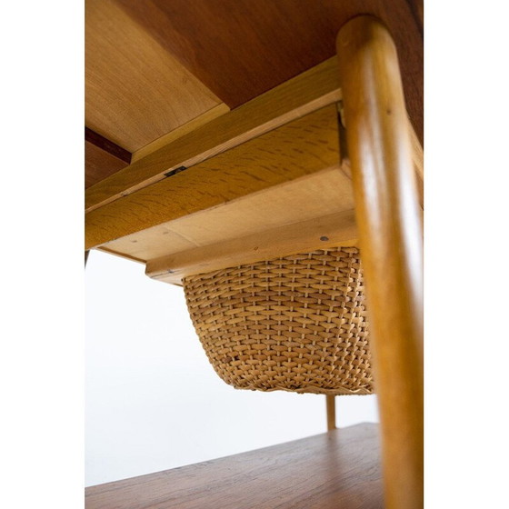 Image 1 of Vintage eiken en teakhouten salon- en naaitafel, Denemarken 1960