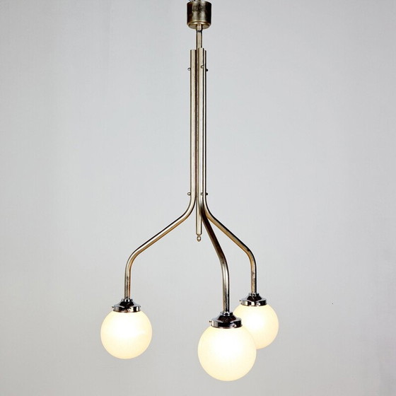 Image 1 of Vintage deco 3 armige kroonluchter met structuurglas, 1920