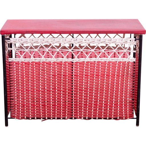 Vintage plastic en kunstlederen wasmand, Tsjecho-Slowakije 1980