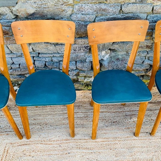 Image 1 of Set van 4 vintage houten bistrostoelen