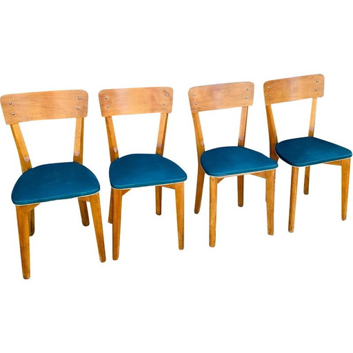 Set van 4 vintage houten bistrostoelen