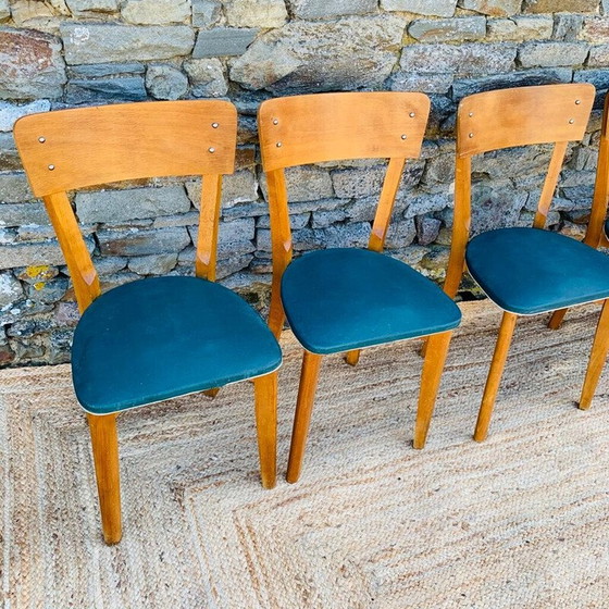 Image 1 of Set van 4 vintage houten bistrostoelen