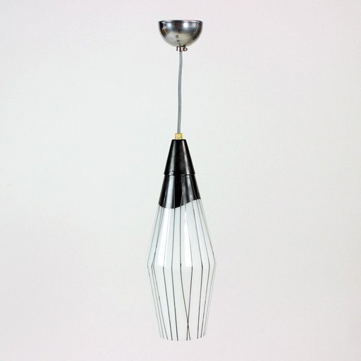 Vintage zwart-witte combinatie hanglamp, Tsjechoslowakije 1960