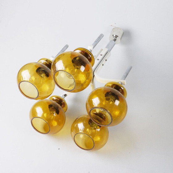 Image 1 of Vintage kroonluchter van geel glas en metaal, 1960